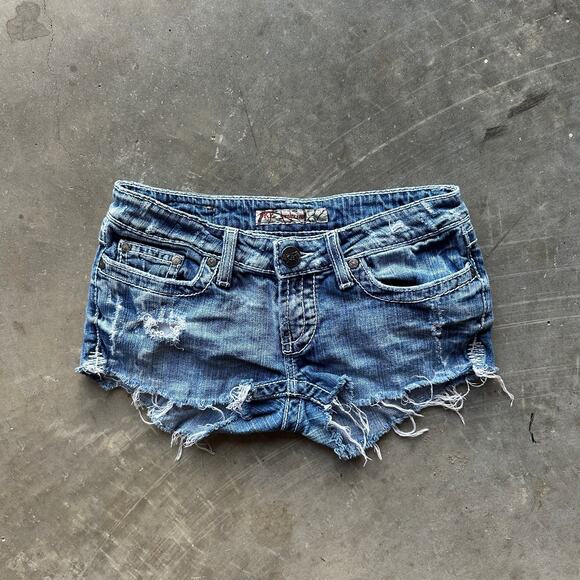 Buckle BKE Denim Starlite Jean Shorts Women's Blue Stretch Cutoff Distressed - Picture 1 of 11